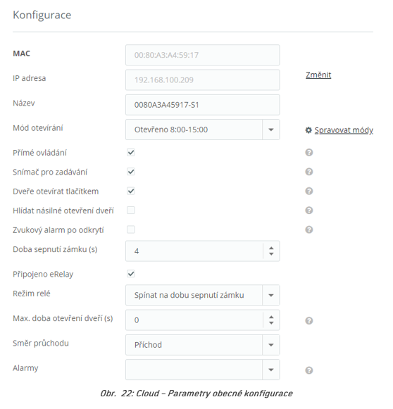 Cloud – Parametry obecné konfigurace